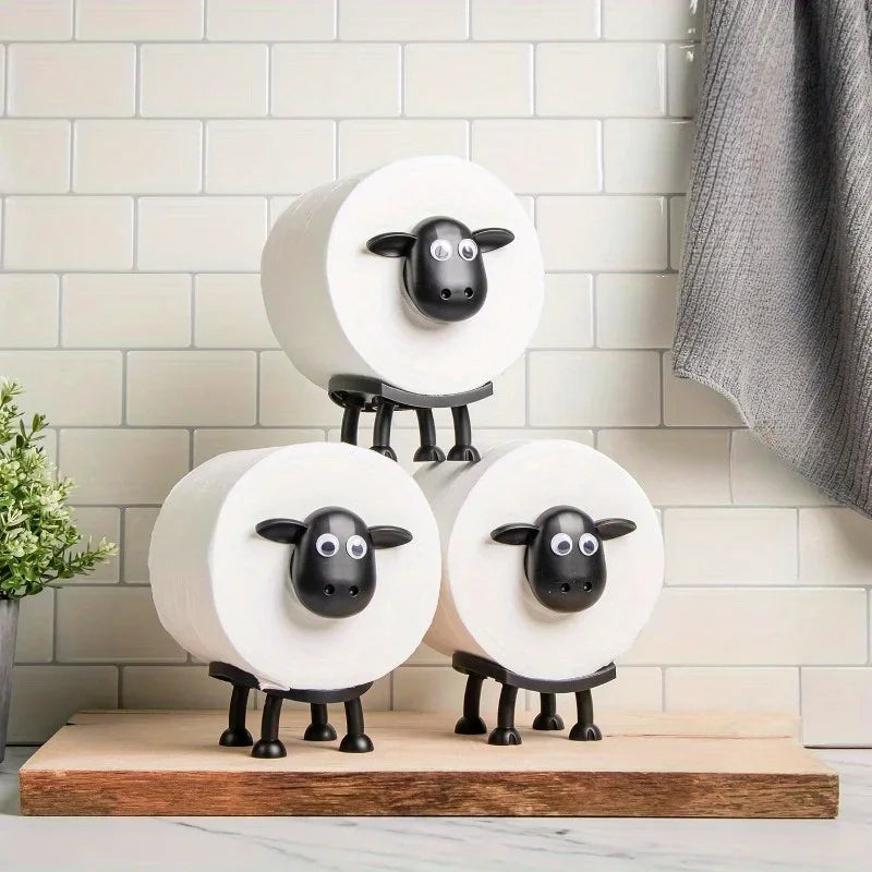 1/3PCS Funny Sheep Toilet Paper Holder 3D Printed Black Loo Roll Stand - Free Standing Bathroom Decor Humorous Gift for Home