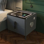 Solid Wood Smart Bedroom Nightstands Moder Style 2 Drawers Multifunction Storage Cabinet Faux Leather Bedside Table