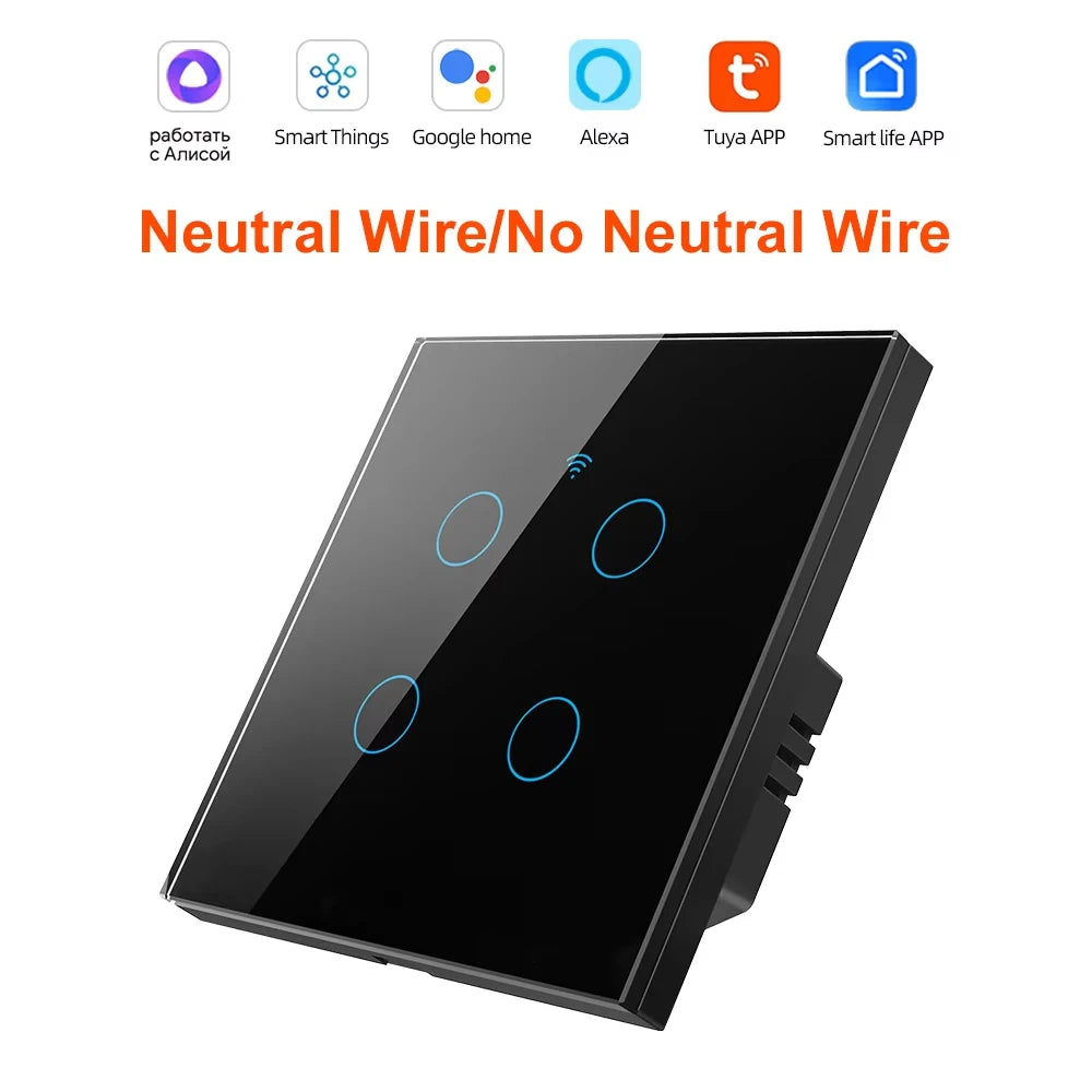 1 2 3 4 Gang WiFi RF 433mhz Touch Wall Light Smart Wireless with Switch Button 220V with no Neutral EU Tuya Alexa Google