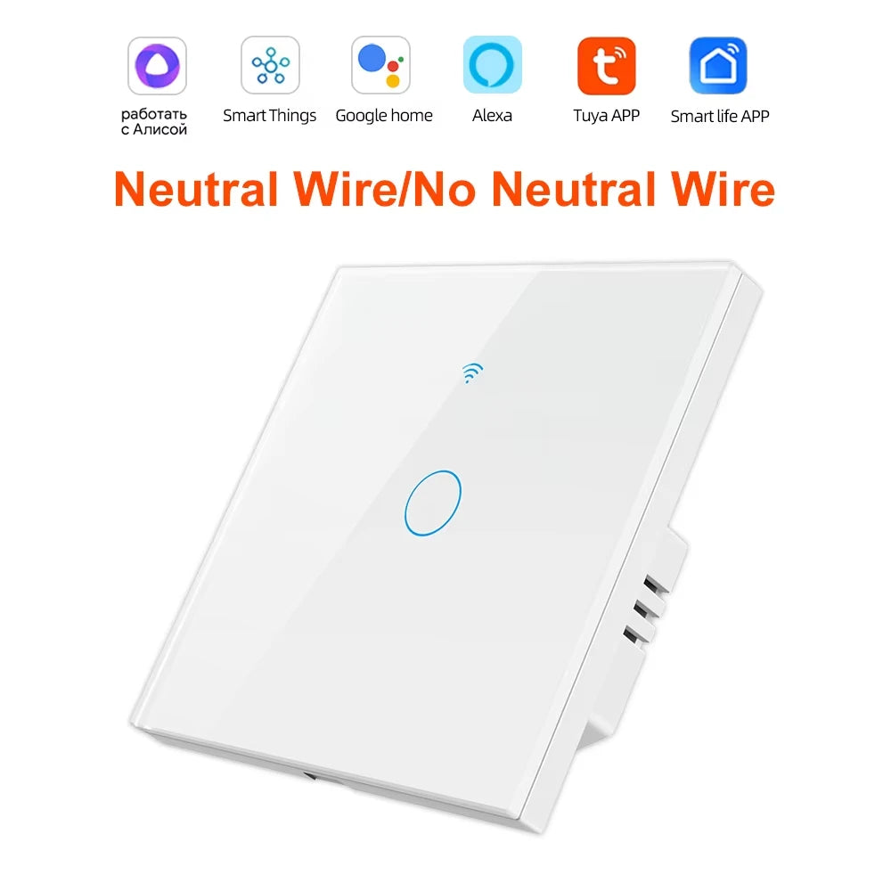 1 2 3 4 Gang WiFi RF 433mhz Touch Wall Light Smart Wireless with Switch Button 220V with no Neutral EU Tuya Alexa Google