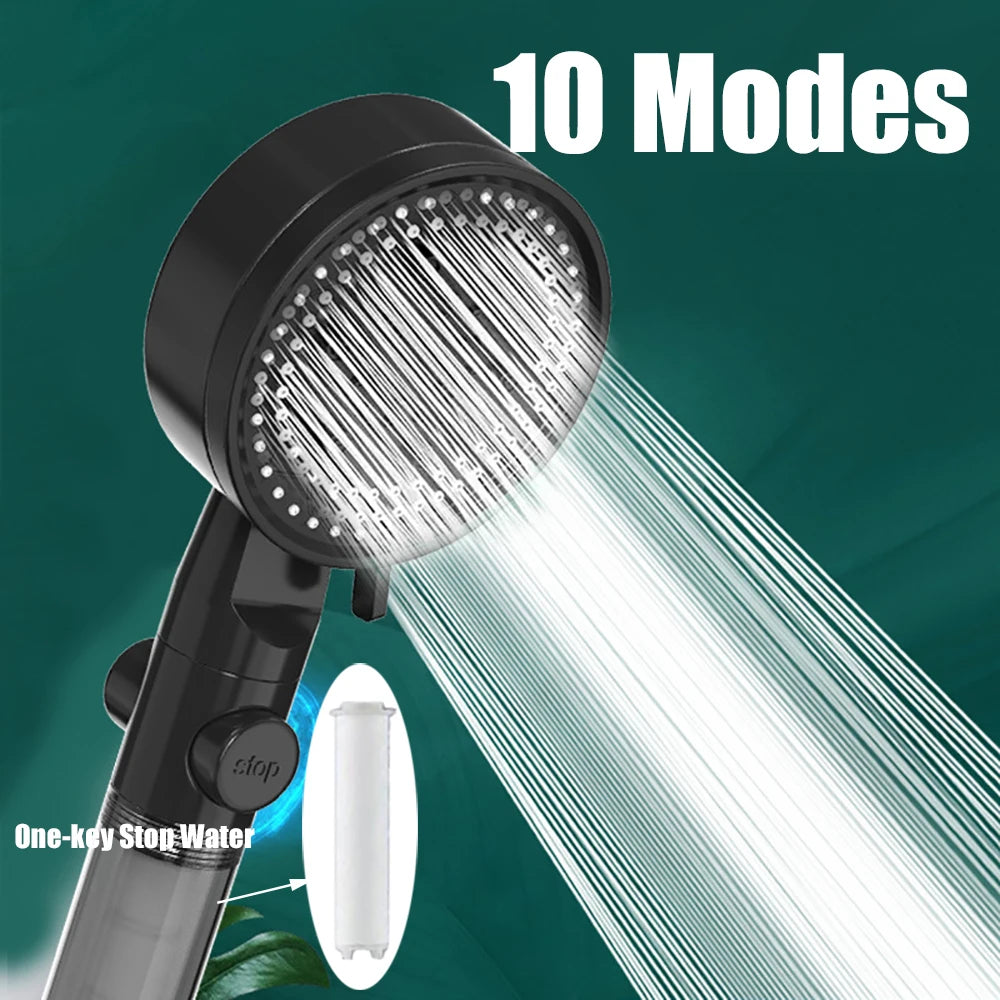 10 Spray Filtered Shower Head High-Pressure Handheld Water Saving Showerhead Fall Resistance Black White Bathroom Shower Nozzle