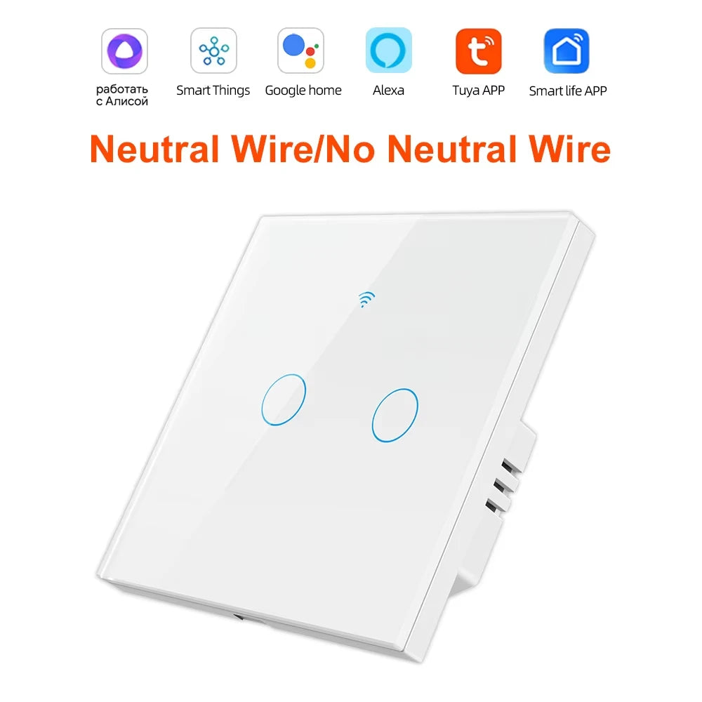 1 2 3 4 Gang WiFi RF 433mhz Touch Wall Light Smart Wireless with Switch Button 220V with no Neutral EU Tuya Alexa Google