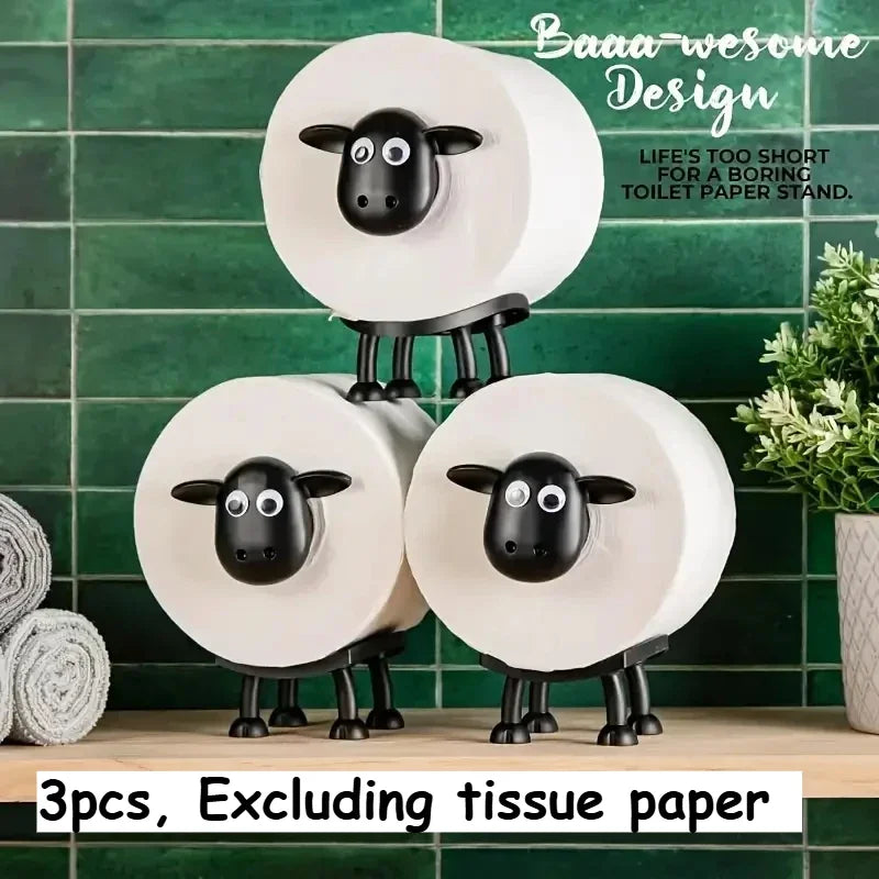1/3PCS Funny Sheep Toilet Paper Holder 3D Printed Black Loo Roll Stand - Free Standing Bathroom Decor Humorous Gift for Home